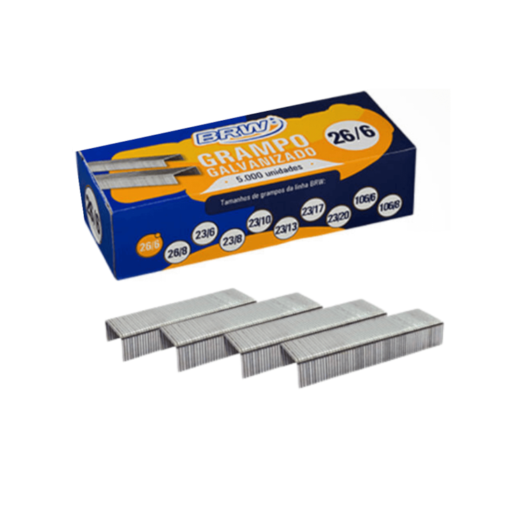 Grampo para Grampeador 26/6 Galvanizado 20fls BRW 5000un