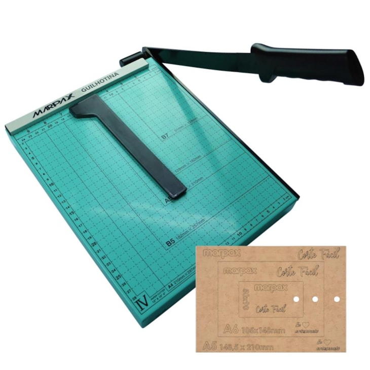 Guilhotina de Papel Manual Verde A4 para 05 Folhas Marpax