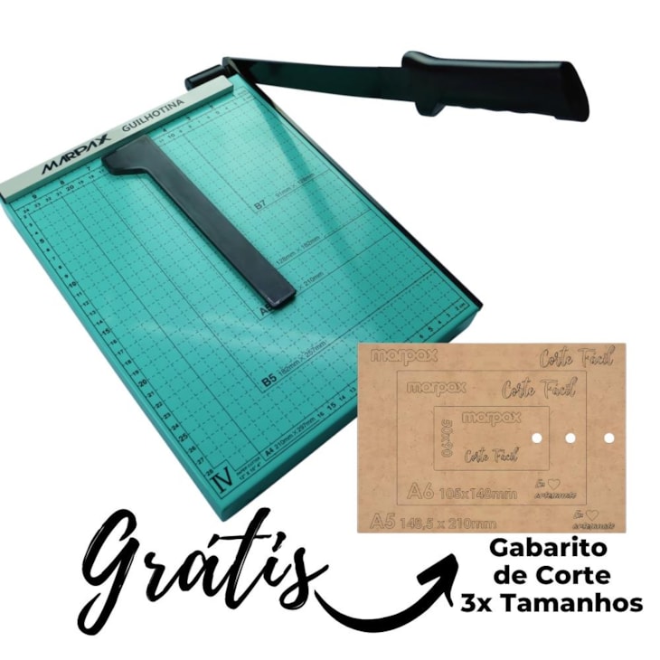 Guilhotina de Papel Manual Verde A4 para 05 Folhas Marpax