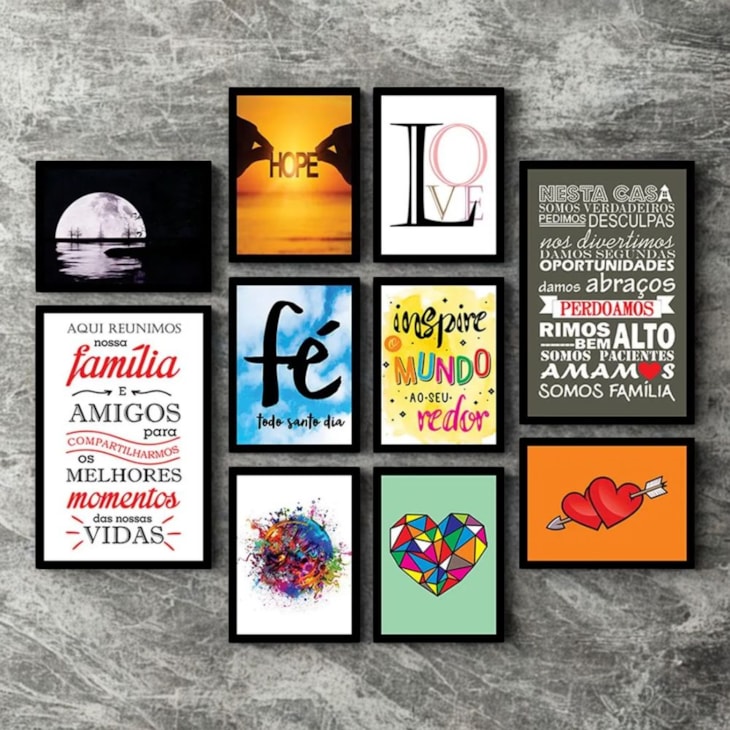 Kit 10 Quadros Decorativos Frases Modelo 2 MDF Adesivado