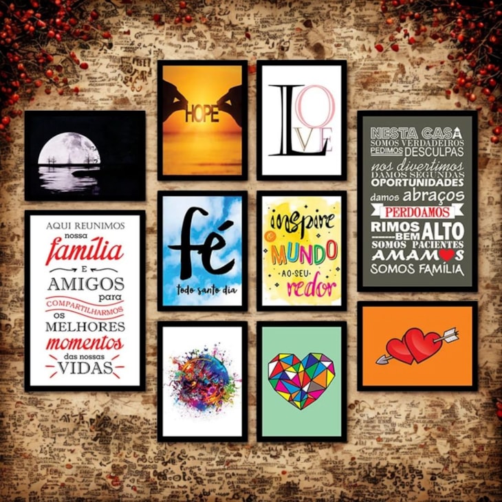 Kit 10 Quadros Decorativos Frases Modelo 2 MDF Adesivado