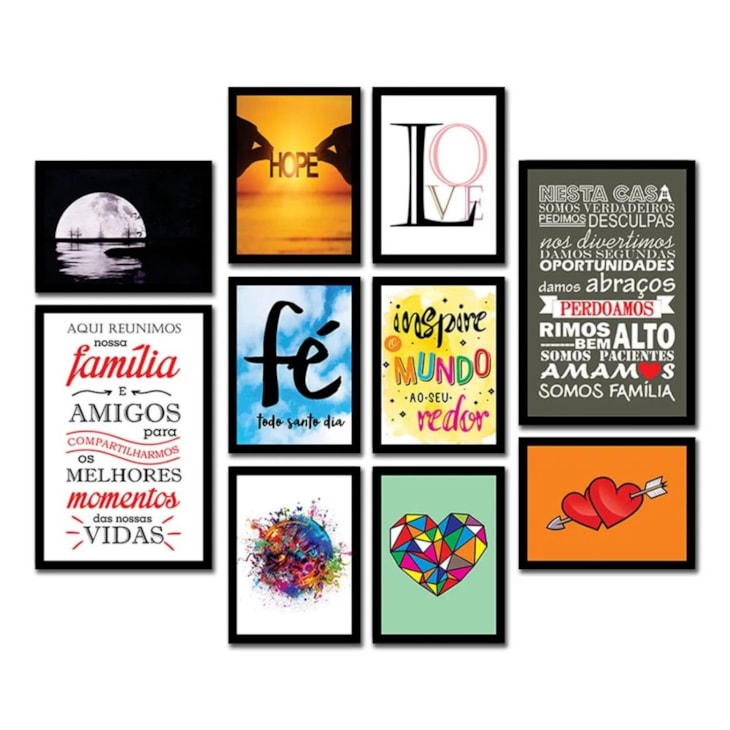 Kit 10 Quadros Decorativos Frases Modelo 2 MDF Adesivado