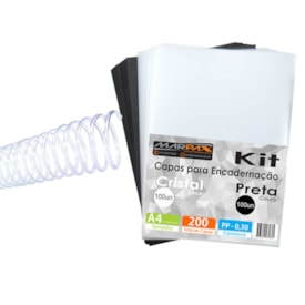 Kit 200 Capas Lisa e Couro A4 + 200 Espirais Cristal 9mm