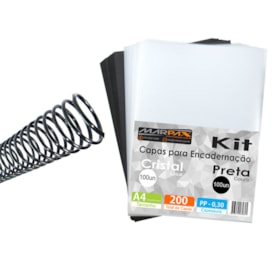 Kit 200 Capas Lisa e Couro A4 + 200 Espirais Preto 9mm