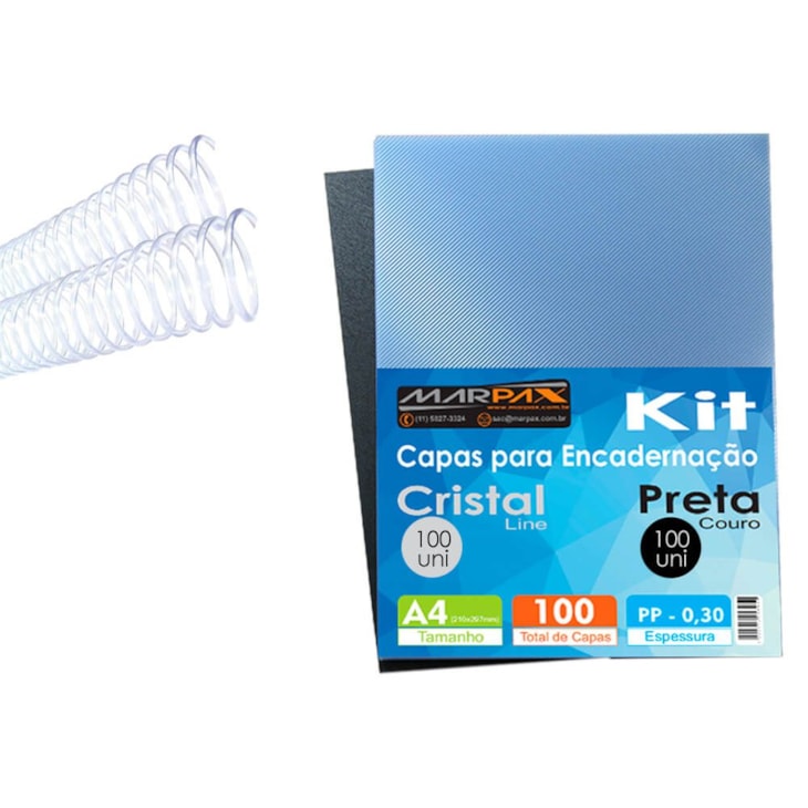 Kit 200 Capas para encadernação A4 + 200 Espirais 9mm