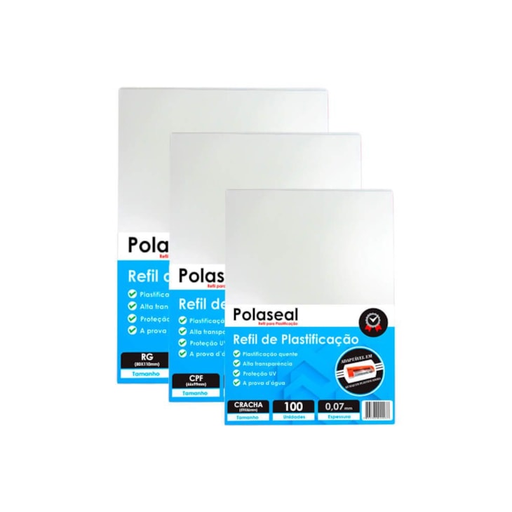Kit 300un Polaseal Crachá CPF RG 0,07mm para Plastificação