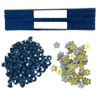 Kit Acabamento Elástico Azul + Ilhós Azul + Passante Flor