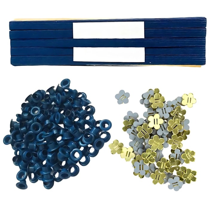 Kit Acabamento Elástico Azul + Ilhós Azul + Passante Flor