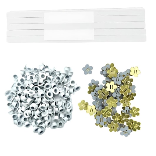 Kit Acabamento Elástico Branco + Ilhós Branco + Passante Flor