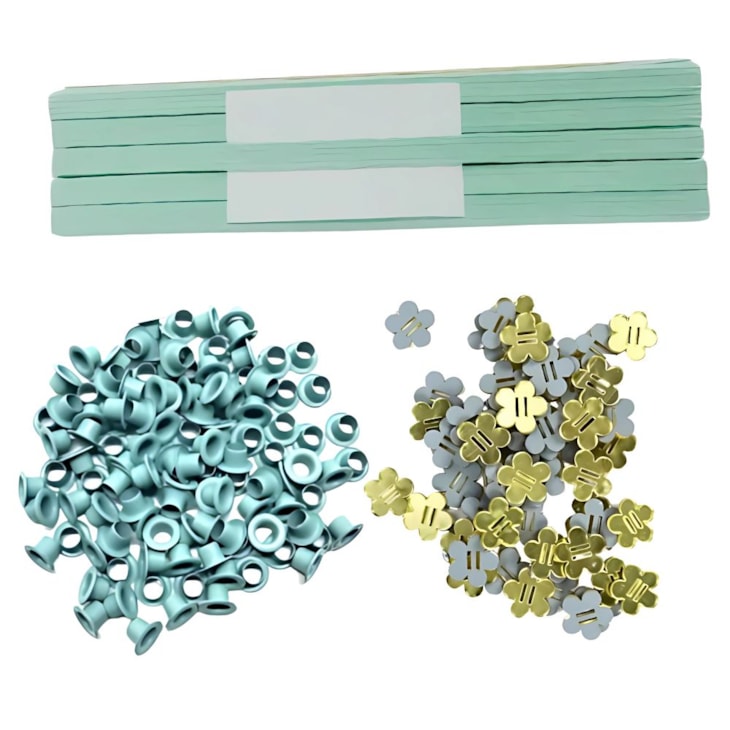 Kit Acabamento Elástico Verde + Ilhós Verde + Passante Flor