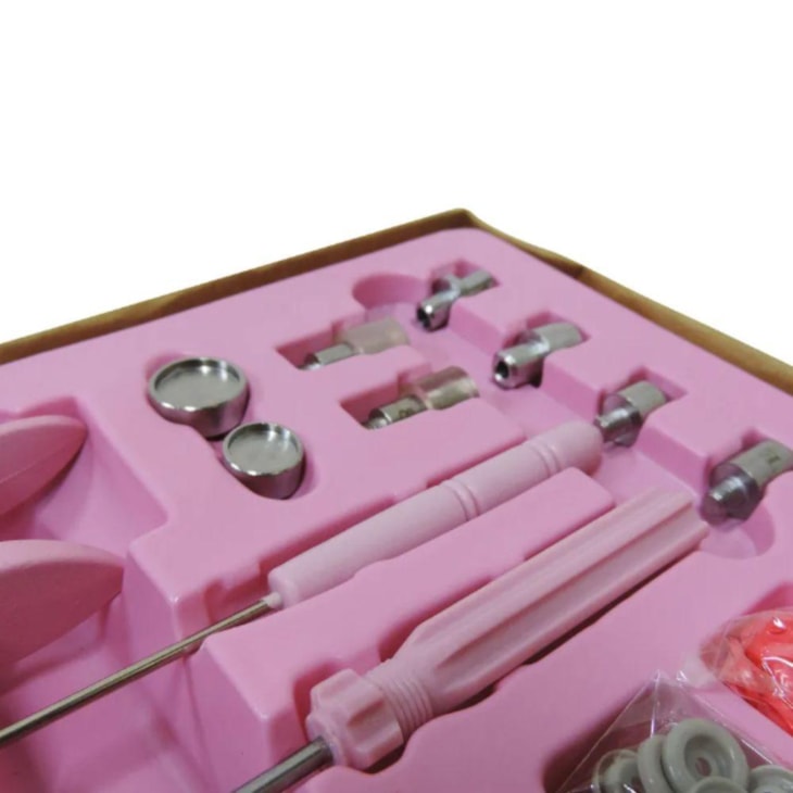 Kit Alicate de Pressão Rosa + 260 botões + 40 Ilhós 