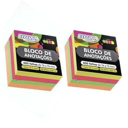 Kit Bloco de Anotações 4 Cores Neon 76x76mm 800 fls
