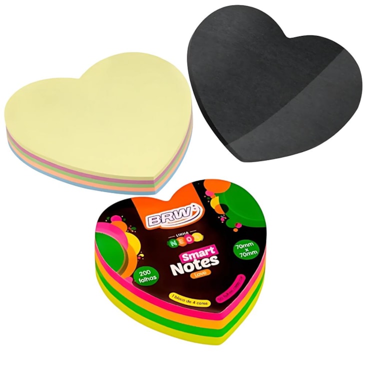 Kit Bloco de Anotações Coração Tom Pastel Neon Preto 600 fls