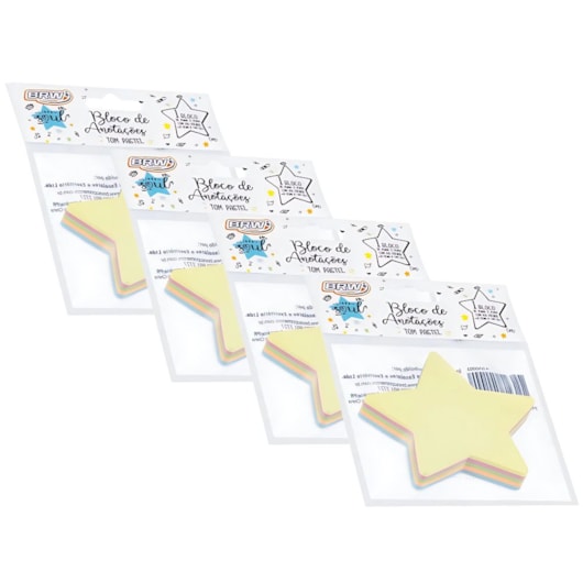 Kit Bloco de Anotações Estrela Tom Pastel 70x70mm 400 folhas