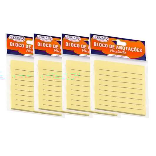 Kit Bloco de Anotações Pautado Amarelo 76x76mm 200 fls