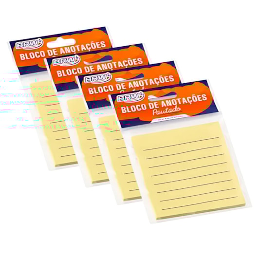 Kit Bloco de Anotações Pautado Amarelo 76x76mm 200 fls