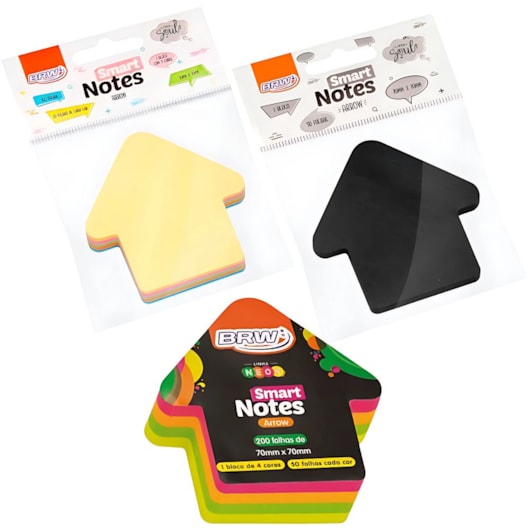 Kit Bloco de Anotações Seta Tom Pastel Neon Preta 600 folhas