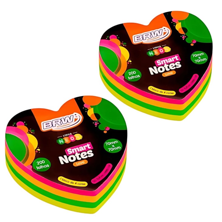 Kit Bloquinho de Anotações Coração Neon Notes 70x70mm 400fls