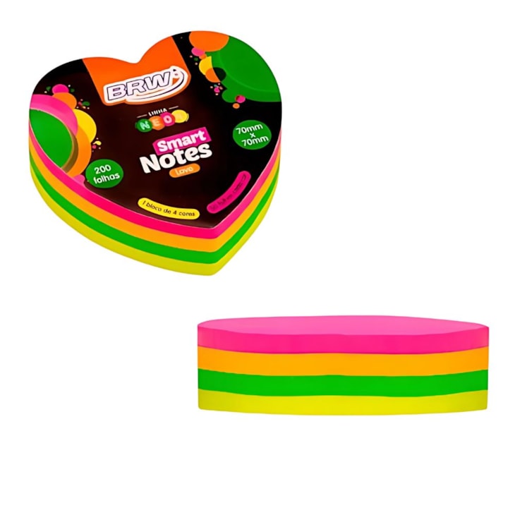 Kit Bloquinho de Anotações Coração Neon Notes 70x70mm 400fls
