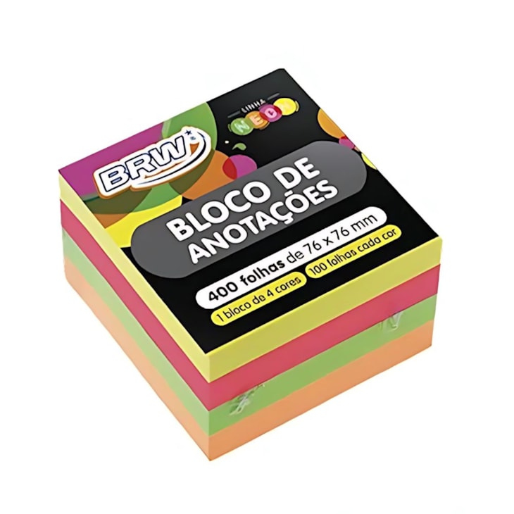 Kit Bloquinho de Anotações de 4 Cores Neon 76x76mm 800fls