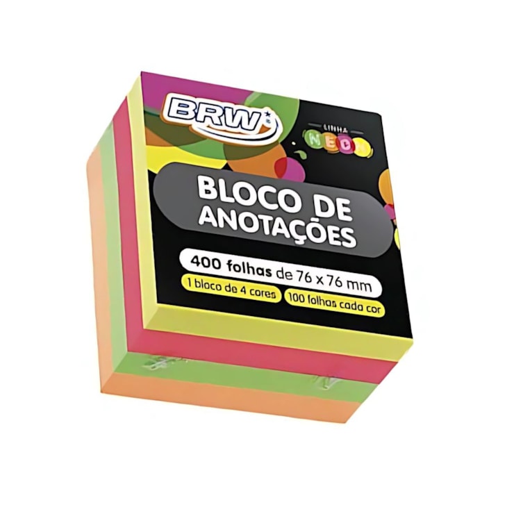 Kit Bloquinho de Anotações de 4 Cores Neon 76x76mm 800fls