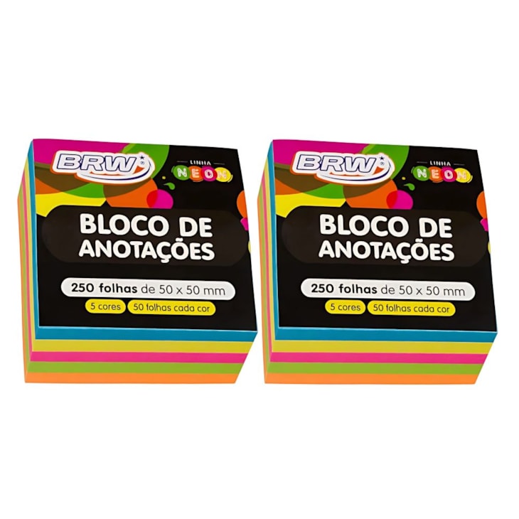 Kit Bloquinho de Anotações Neon 5 Cores 50x50mm 500 Folhas