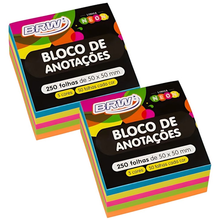 Kit Bloquinho de Anotações Neon 5 Cores 50x50mm 500 Folhas