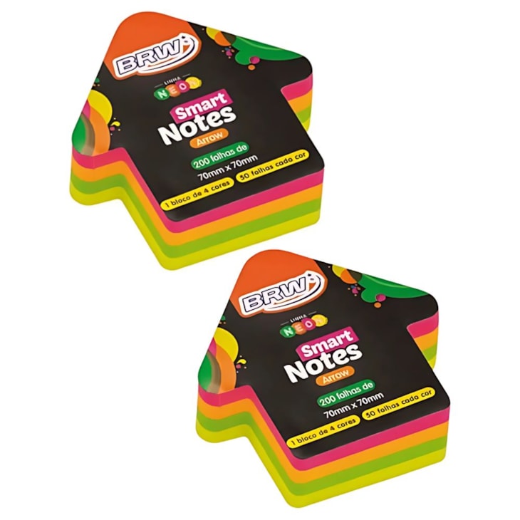 Kit Bloquinho de Anotações Seta Neon Smart 70x70mm 400fls