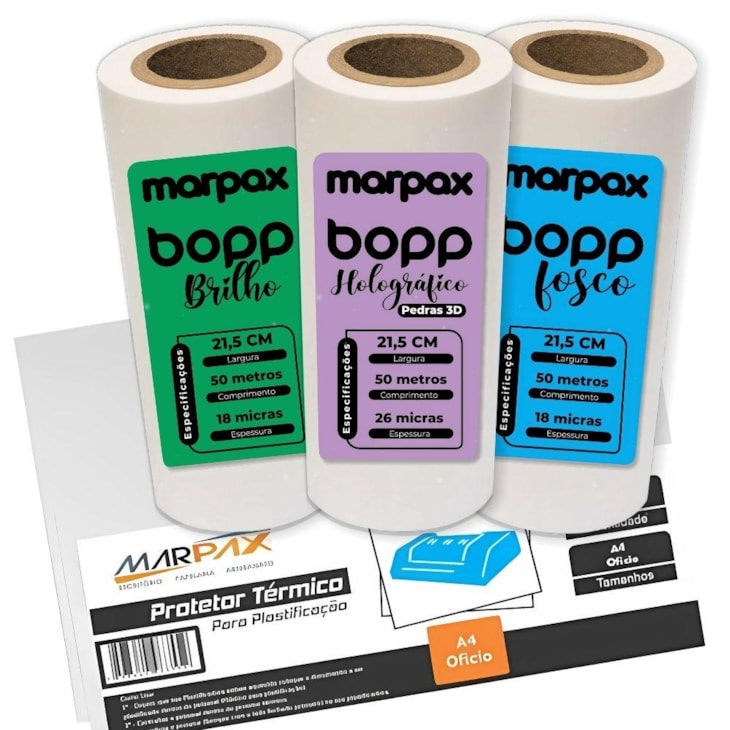 Kit Bopp Holográfico A4 + Bopp Brilho + Bopp Fosco | Marpax