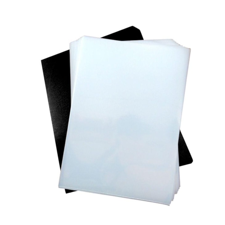 Kit Capa Encadernação A4 Transparente Lisa Preta Couro 200un