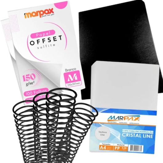 Kit Capa Offset A4 150g + Capa Couro e Cristal Line + Espiral