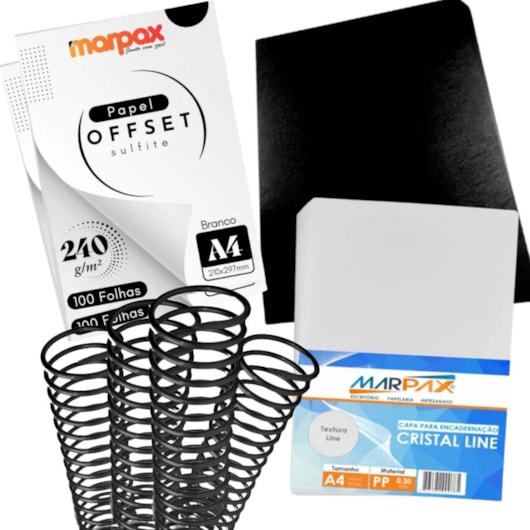 Kit Capa Offset A4 240g + Capa Couro e Cristal Line + Espiral