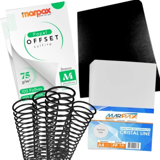 Kit Capa Offset A4 75g + Capa Couro e Cristal Line + Espiral