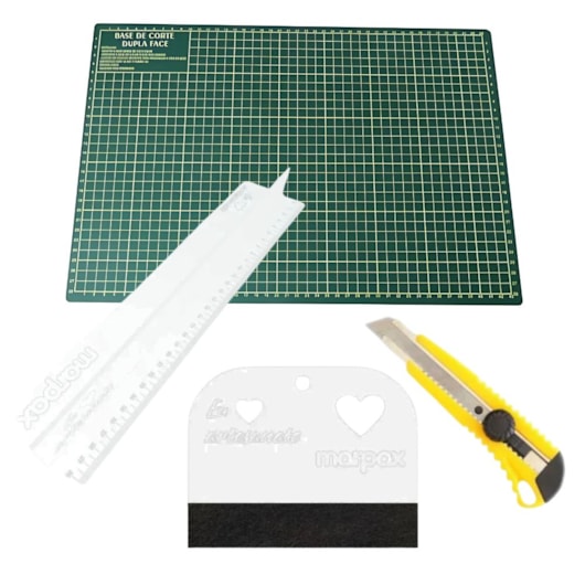 Kit Cartonagem Base de Corte + Régua + Espátula + Estilete