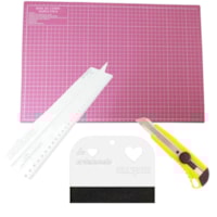 Kit Cartonagem Base de Corte Rosa + Régua + Espátula + Estilete