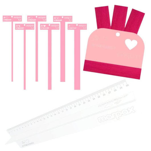 Kit Cartonagem Régua com proteção + Espátula + Gabarito T MDF