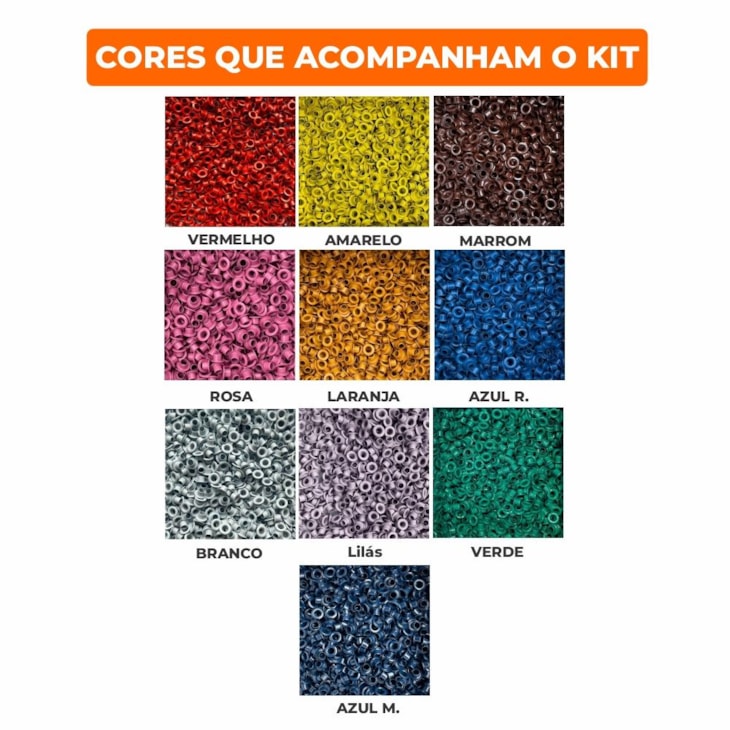 Kit de Ilhós Coloridos de Alumínio N° 54 Marpax com 1000un