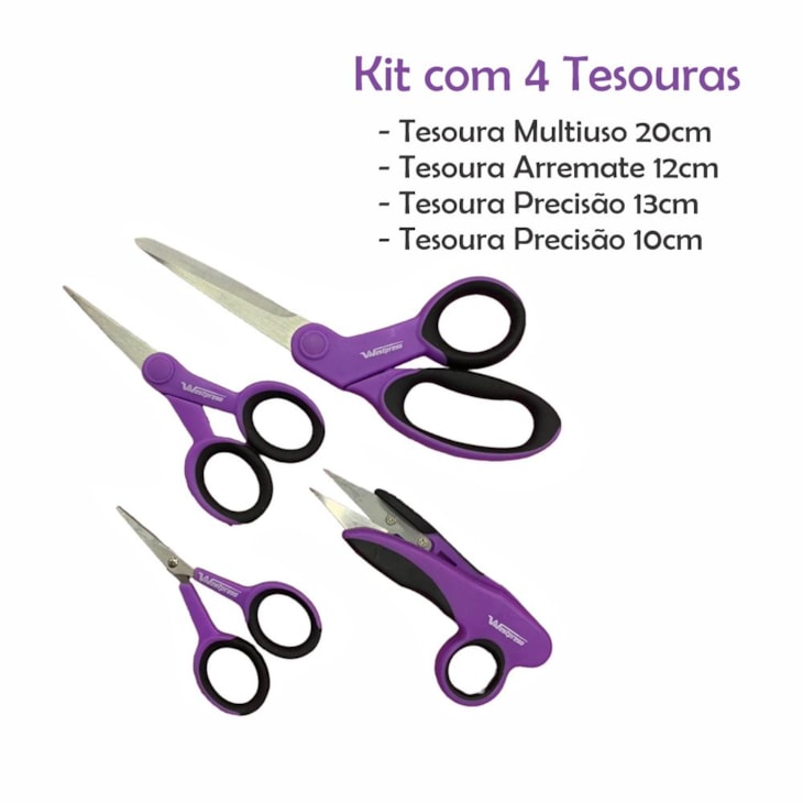 Kit de Tesouras Roxas para artesanato Com 04 Peças