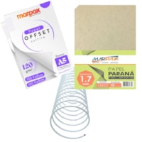 Kit encadernação 120g Offset A5 + Papel Paraná + Espiral Metal