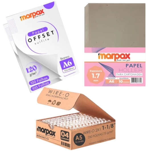 Kit encadernação 120g Offset A6 + Papel holler + wire-o