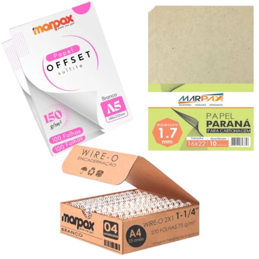 Kit encadernação 150g Offset A5 + Papel Paraná + wire-o