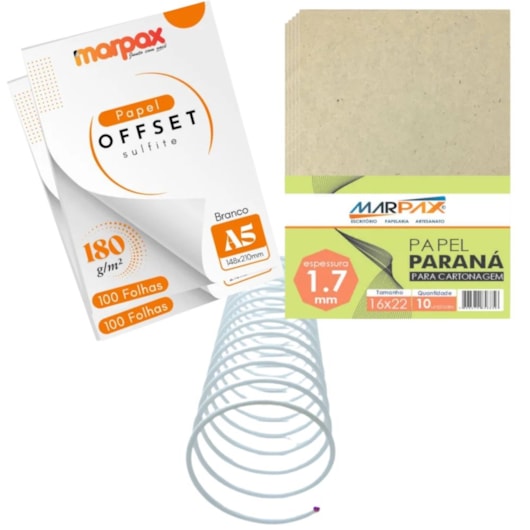 Kit encadernação 180g Offset A5 + Papel Paraná + Espiral Metal