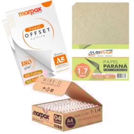Kit encadernação 180g Offset A5 + Papel Paraná + wire-o