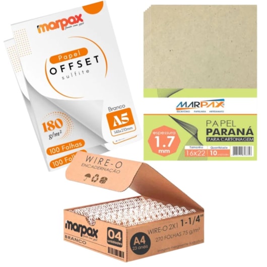 Kit encadernação 180g Offset A5 + Papel Paraná + wire-o