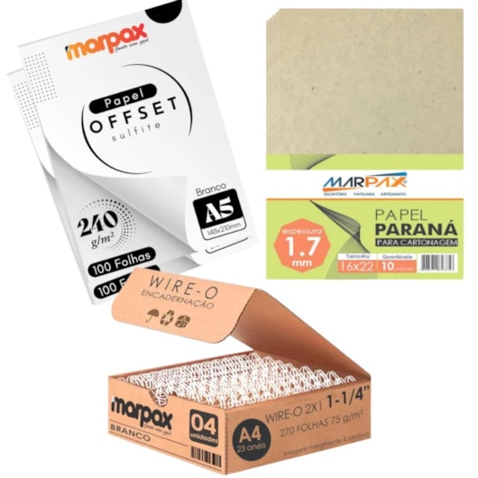Kit encadernação 240g Offset A5 + Papel Paraná + wire-o