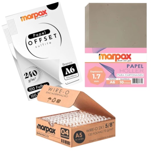 Kit encadernação 240g Offset A6 + Papel holler + wire-o