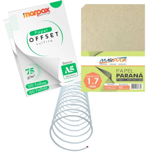 Kit encadernação 75g Offset A5 + Papel Paraná + Espiral Metal