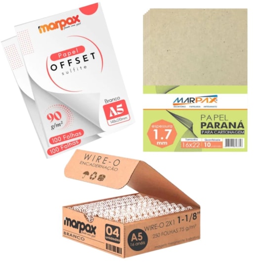 Kit encadernação 90g Offset A5 + Papel Paraná + wire-o