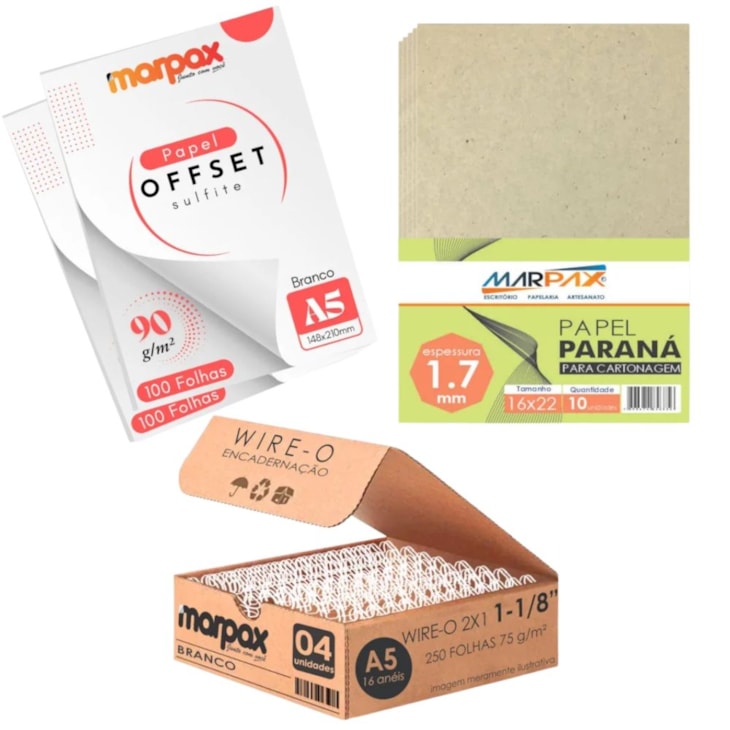 Kit encadernação 90g Offset A5 + Papel Paraná + wire-o