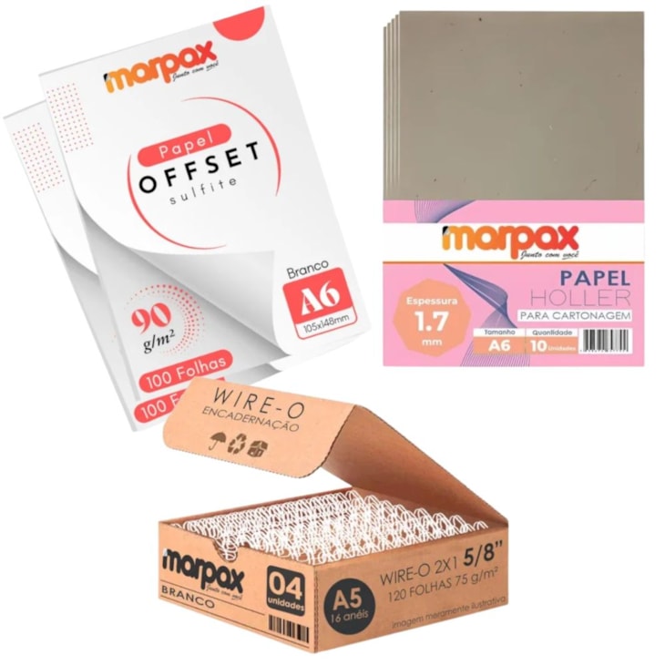 Kit Encadernação 90g Offset A6 Liso + Papel Holler + Wire-O